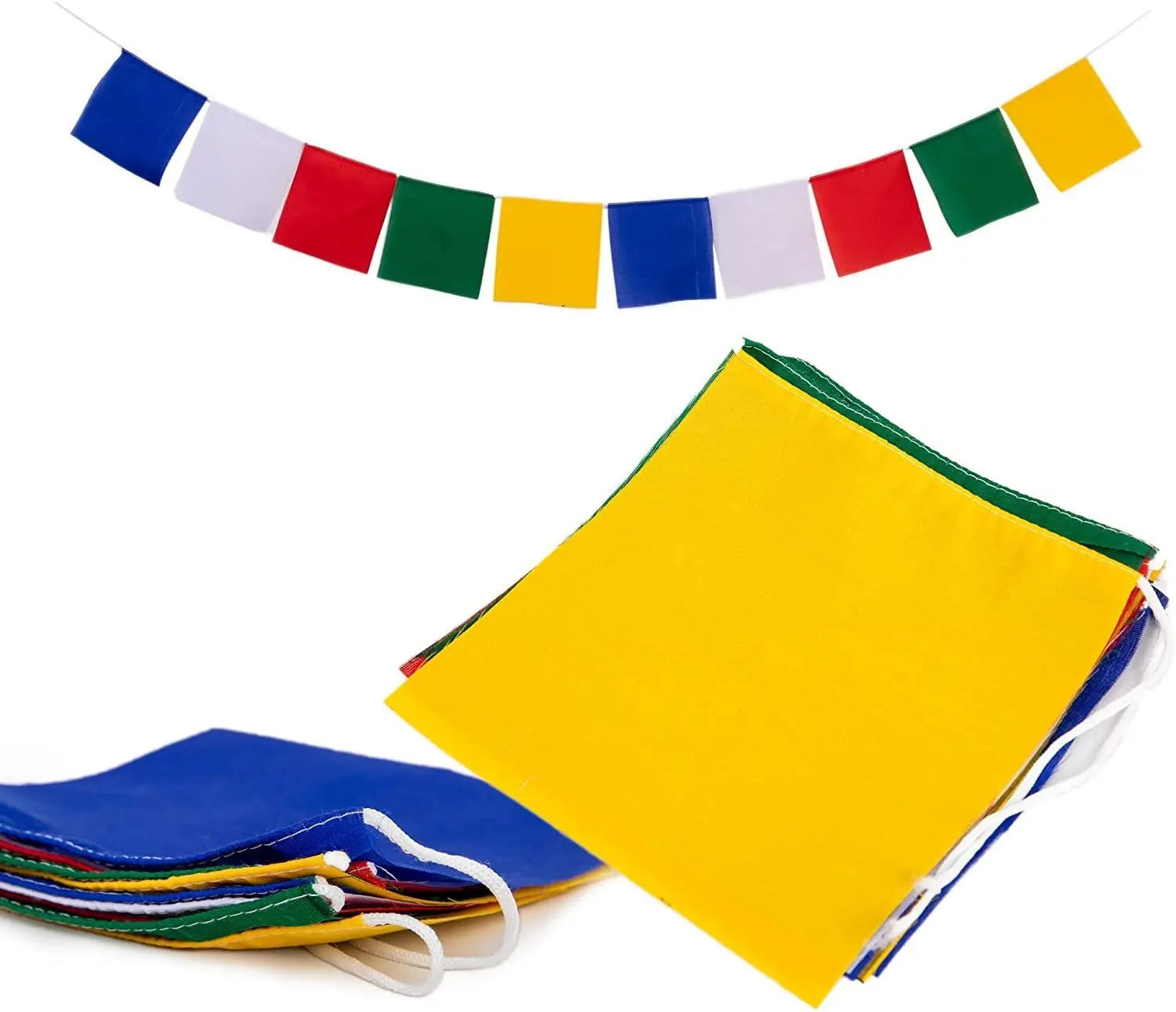 Prayer Flags Blank Set of 10 Five Tibetan Colors – Yellow, White, Blue, Green, Red for Arts Crafts Decoration by Himalayan Bazaar - Himalayan Bazaar