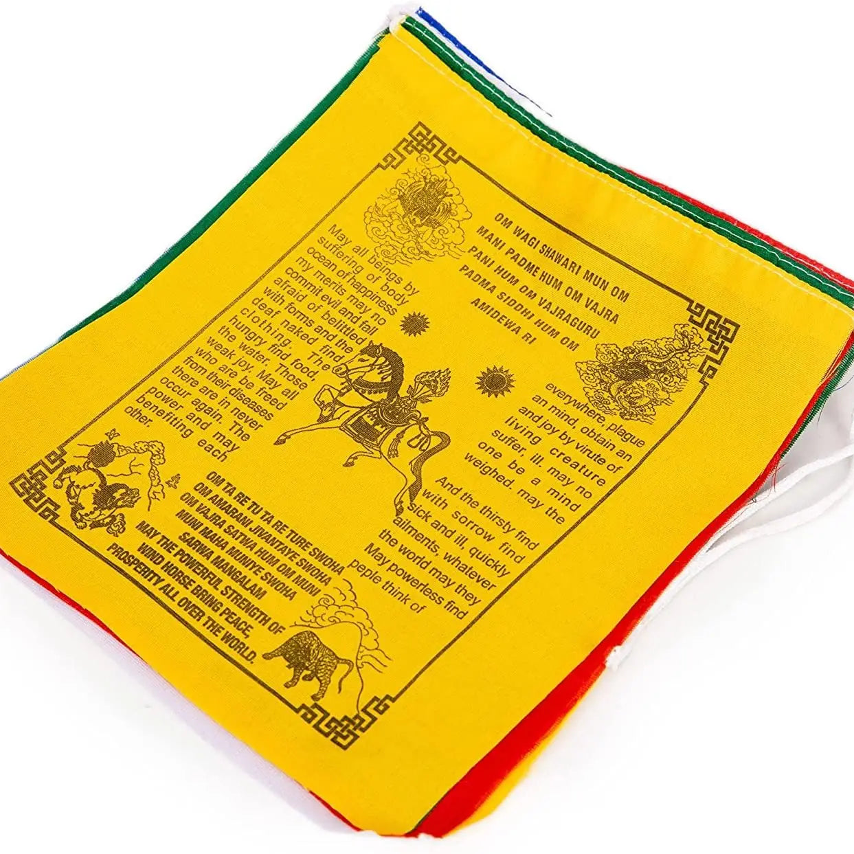 Tibetan Prayer Flags English - Handprinted in Nepal Wind Horse Cotton Flag Affirmation (10-Flags) - Himalayan Bazaar