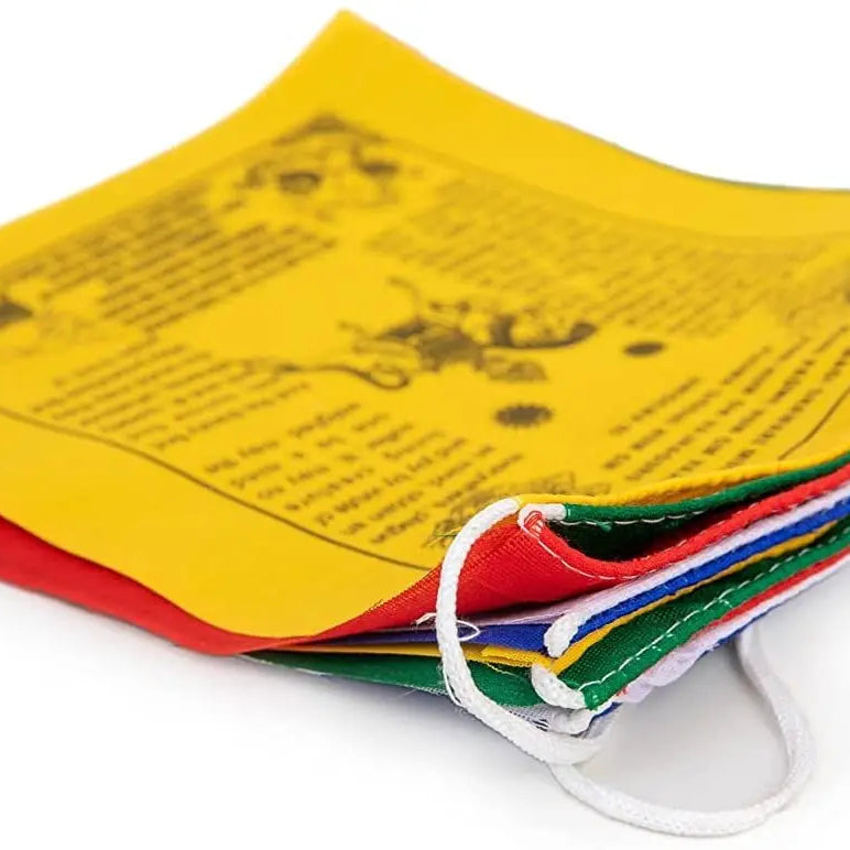 Tibetan Prayer Flags English - Handprinted in Nepal Wind Horse Cotton Flag Affirmation (10-Flags) - Himalayan Bazaar
