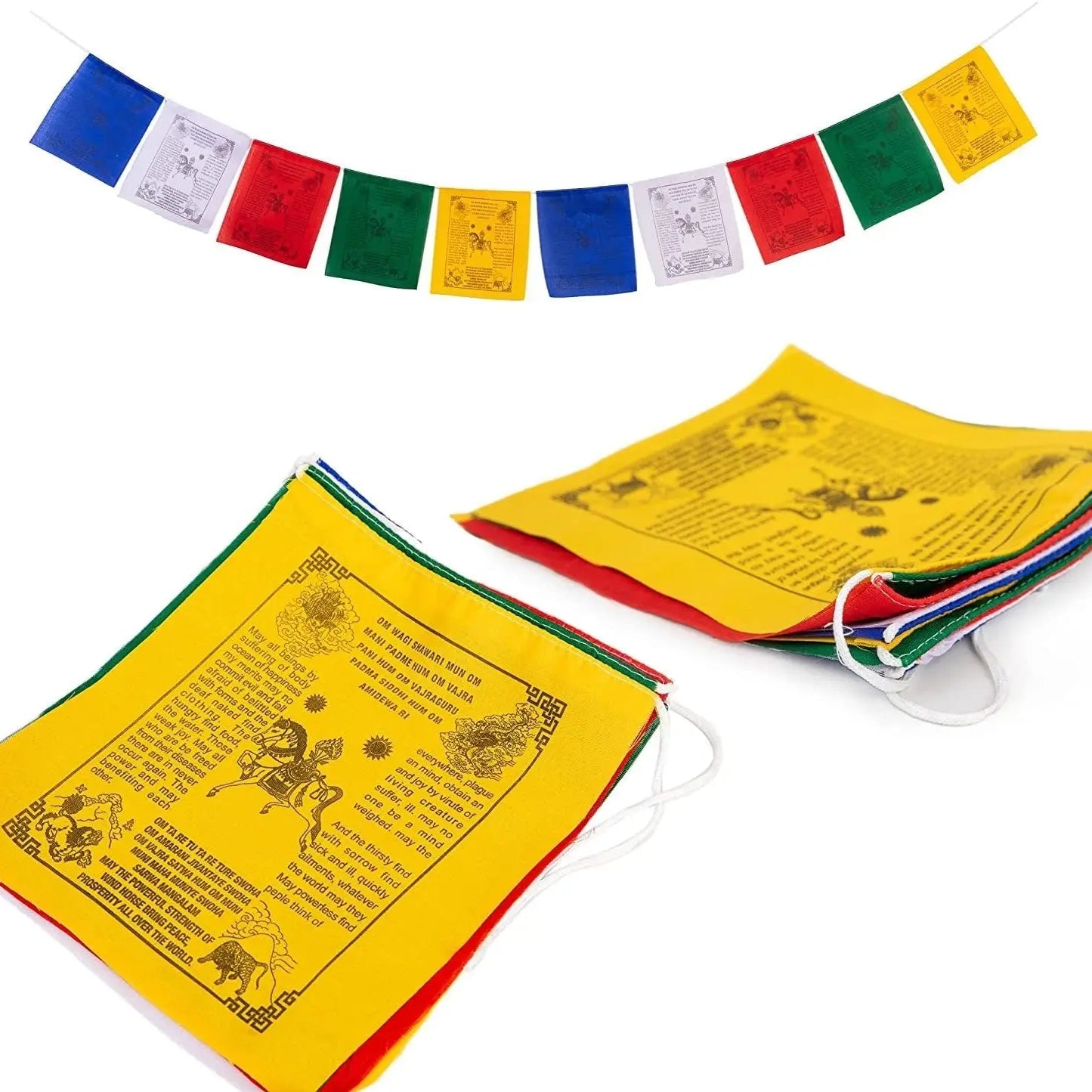 Tibetan Prayer Flags English - Handprinted in Nepal Wind Horse Cotton Flag Affirmation (10-Flags) - Himalayan Bazaar