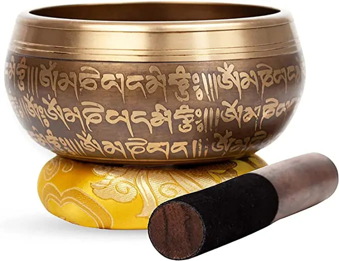Tibetan Singing bowl Set 5" - Mantra Design Mindfulness Meditation Healing Sound Gift By Himalayan Bazaar - Himalayan Bazaar
