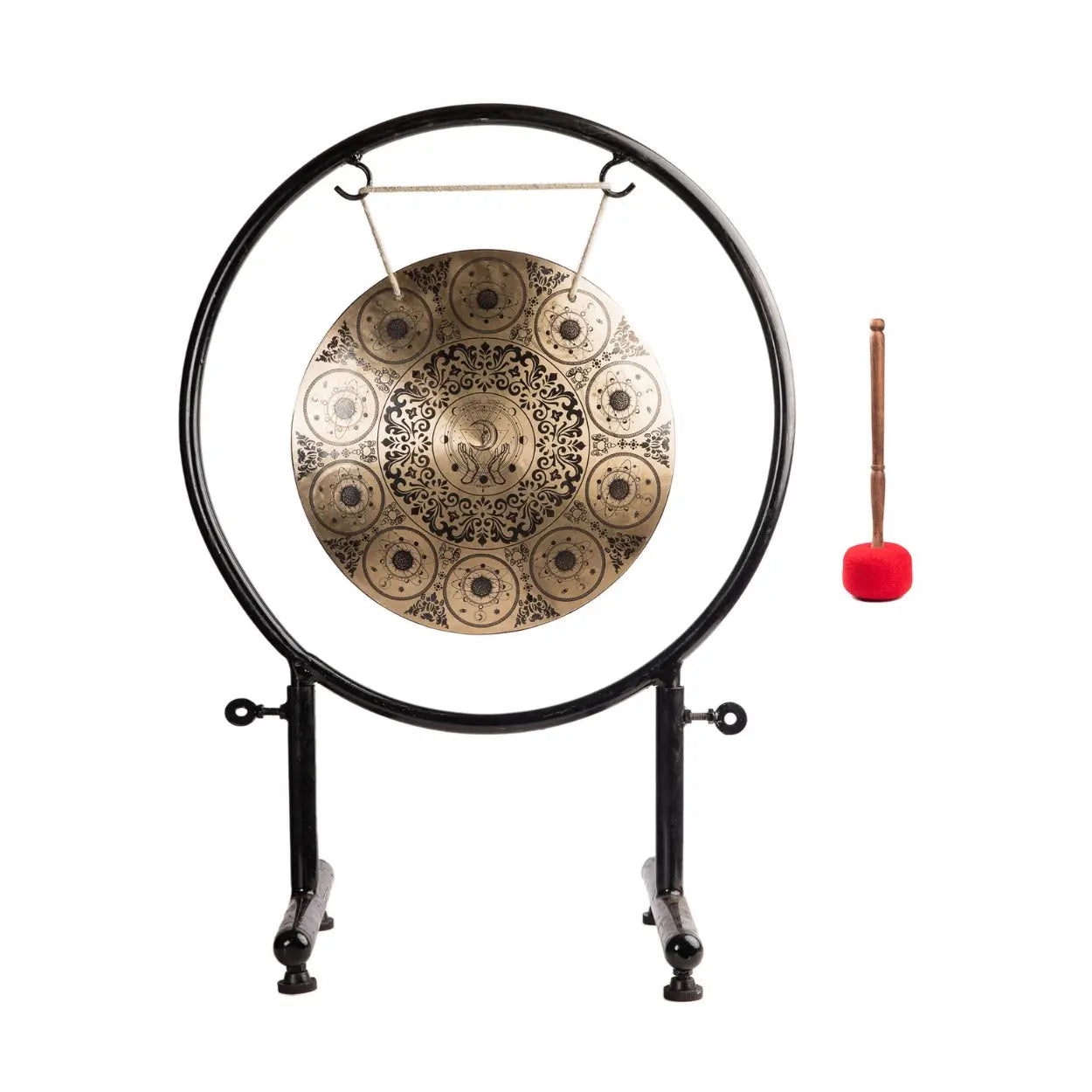 Timeless Kalachakra Gong displayed with a wooden mallet.