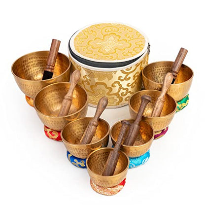 Tibetan Singing Bowls Set Of 7 for Meditation Mindfulness with Carry Box by Himalayan Bazaar