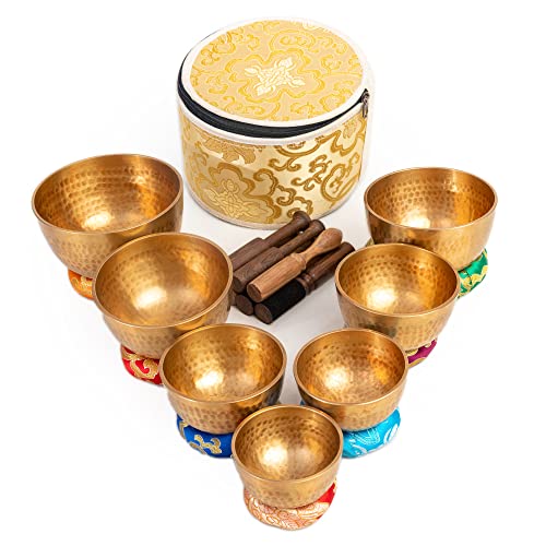 Tibetan Singing Bowls Set Of 7 for Meditation Mindfulness with Carry Box by Himalayan Bazaar