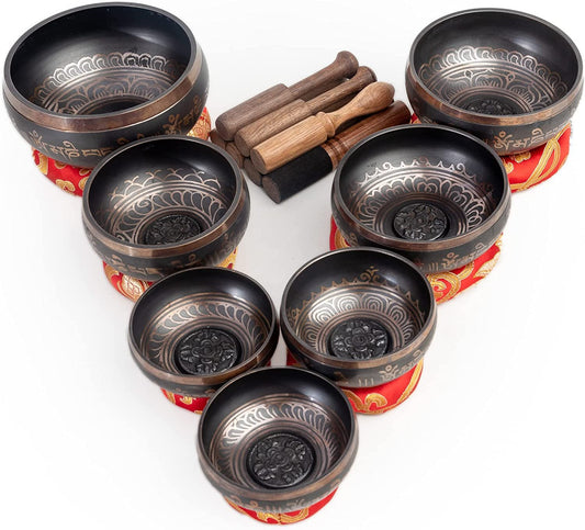 Tibetan Singing Bowls Set Of 7 Chakra Color for Meditation Mindfulness by Himalayan Bazaar