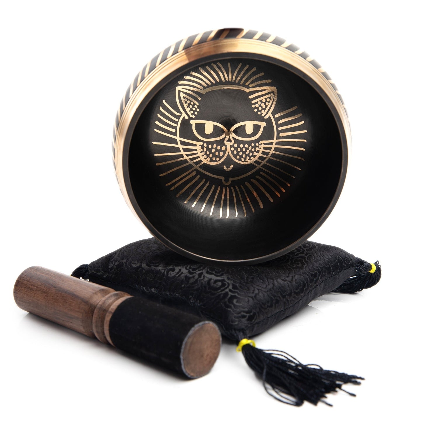 Tibetan Singing bowl Set - Easy To Play Cat Design Meditation Mindful 7 Chakra Sound Healing Handcrated Gift By HIMALAYAN BAZAAR