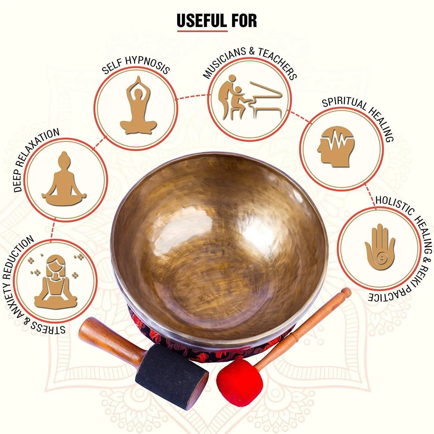 Large Tibetan Singing Bowl Set Healing Yoga Sound Bath Meditation 9 " - Mystic Himalayan Bazaar USA