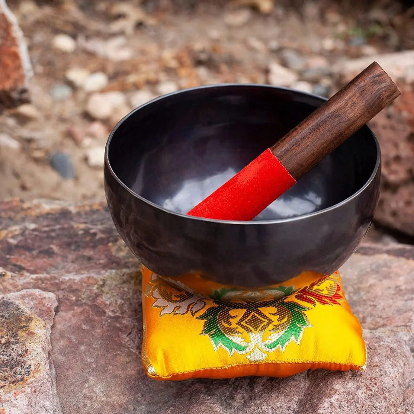 Large Tibetan Singing Bowl Set - Master Grade Healing Chakra Sound Bath Meditation Yoga 7 Metal Bronze - Himalayan Bazaar