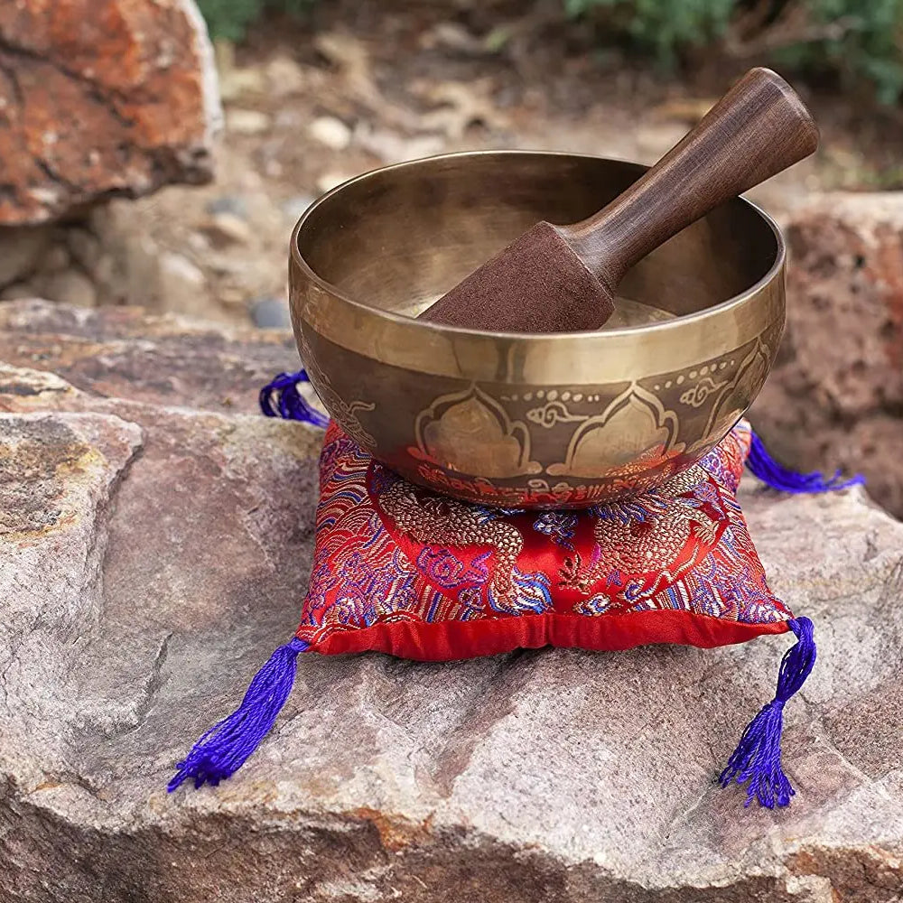 Large Tibetan Singing Bowl Set - Master Healing Grade Sound Bath Therapy Kit - Useful for Meditation Yoga Holistic Practice by Himalayan Bazaar - Himalayan Bazaar